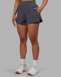 Woman wearing Challenger 3" Lined Performance Short - Dark Storm | Model:Ayla | Size:S