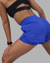 Woman wearing Challenger 3" Lined Performance Short - Power Cobalt | Model:Rhiley | Size:S