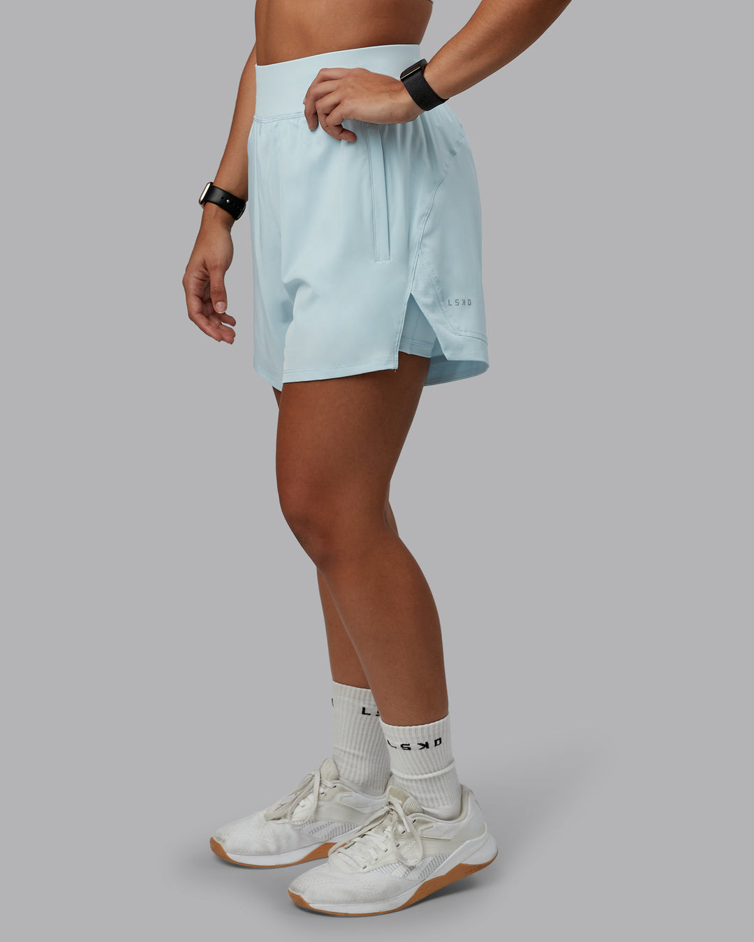 Woman wearing Challenger 5&quot; Lined Performance Short in Skyride | Size:S | Model:Tylah