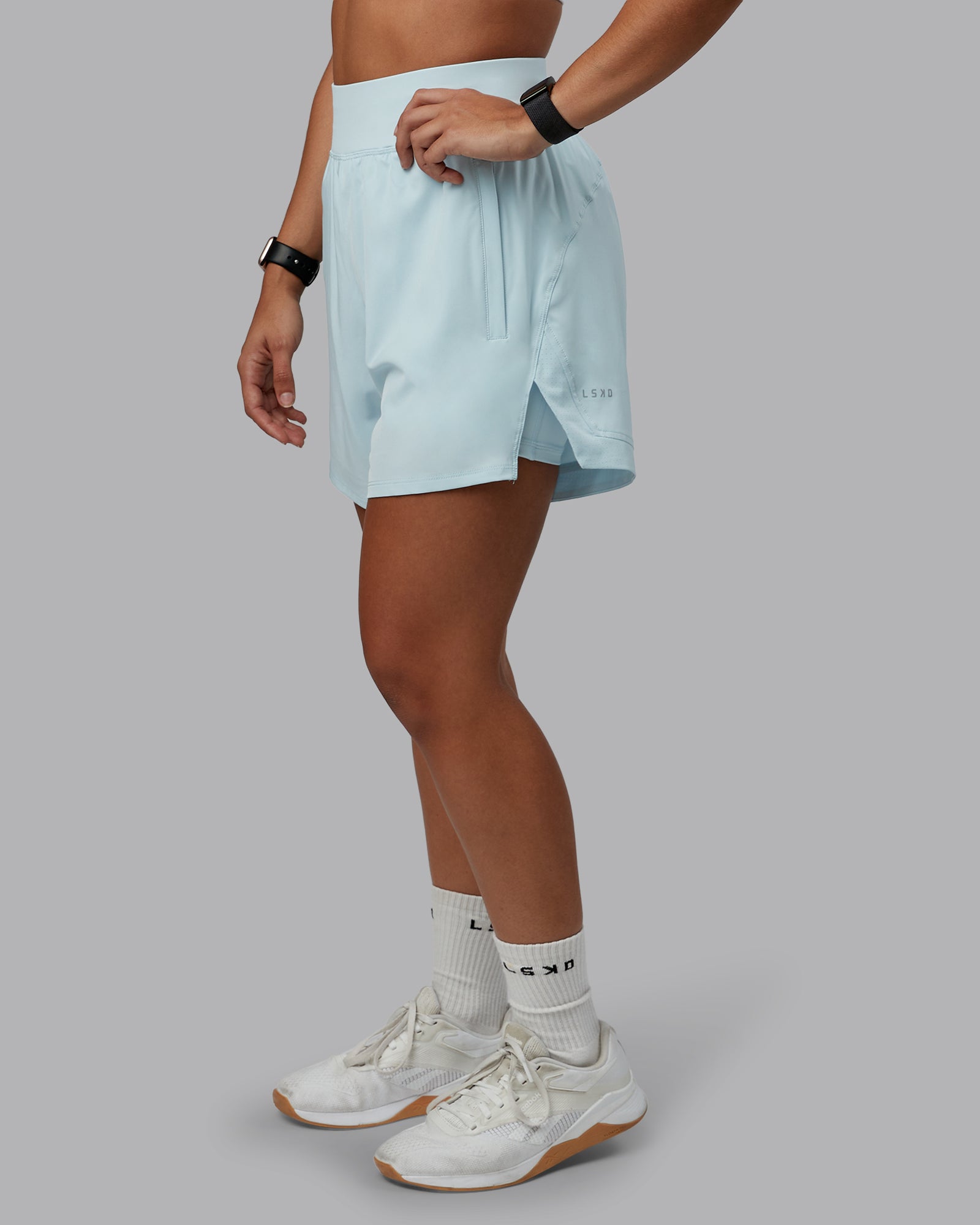 Woman wearing Challenger 5" Lined Performance Short in Skyride | Size:S | Model:Tylah