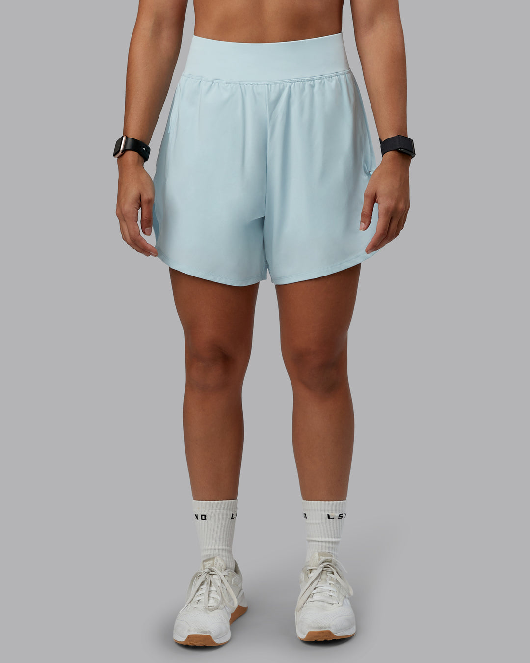 Woman wearing Challenger 5&quot; Lined Performance Short in Skyride | Size:S | Model:Tylah