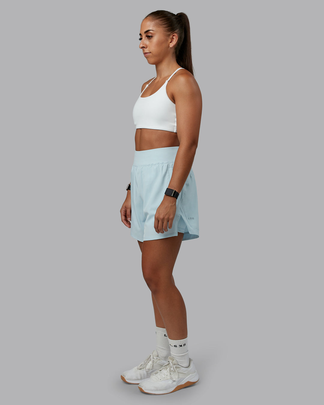 Woman wearing Challenger 5&quot; Lined Performance Short in Skyride | Size:S | Model:Tylah