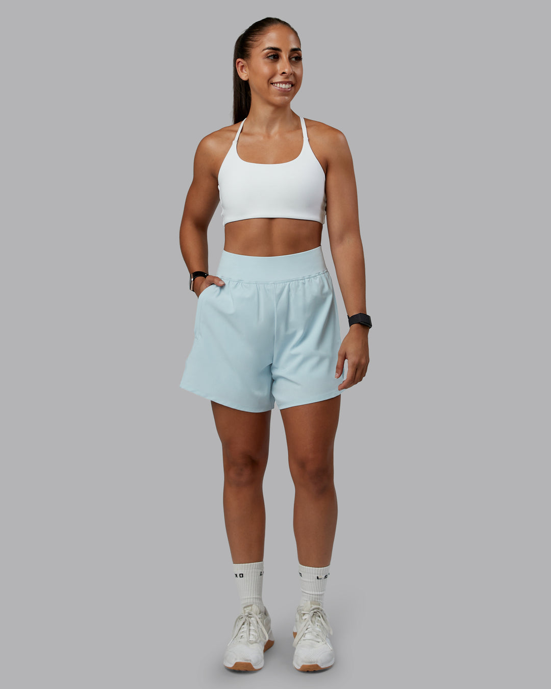 Woman wearing Challenger 5&quot; Lined Performance Short in Skyride | Size:S | Model:Tylah