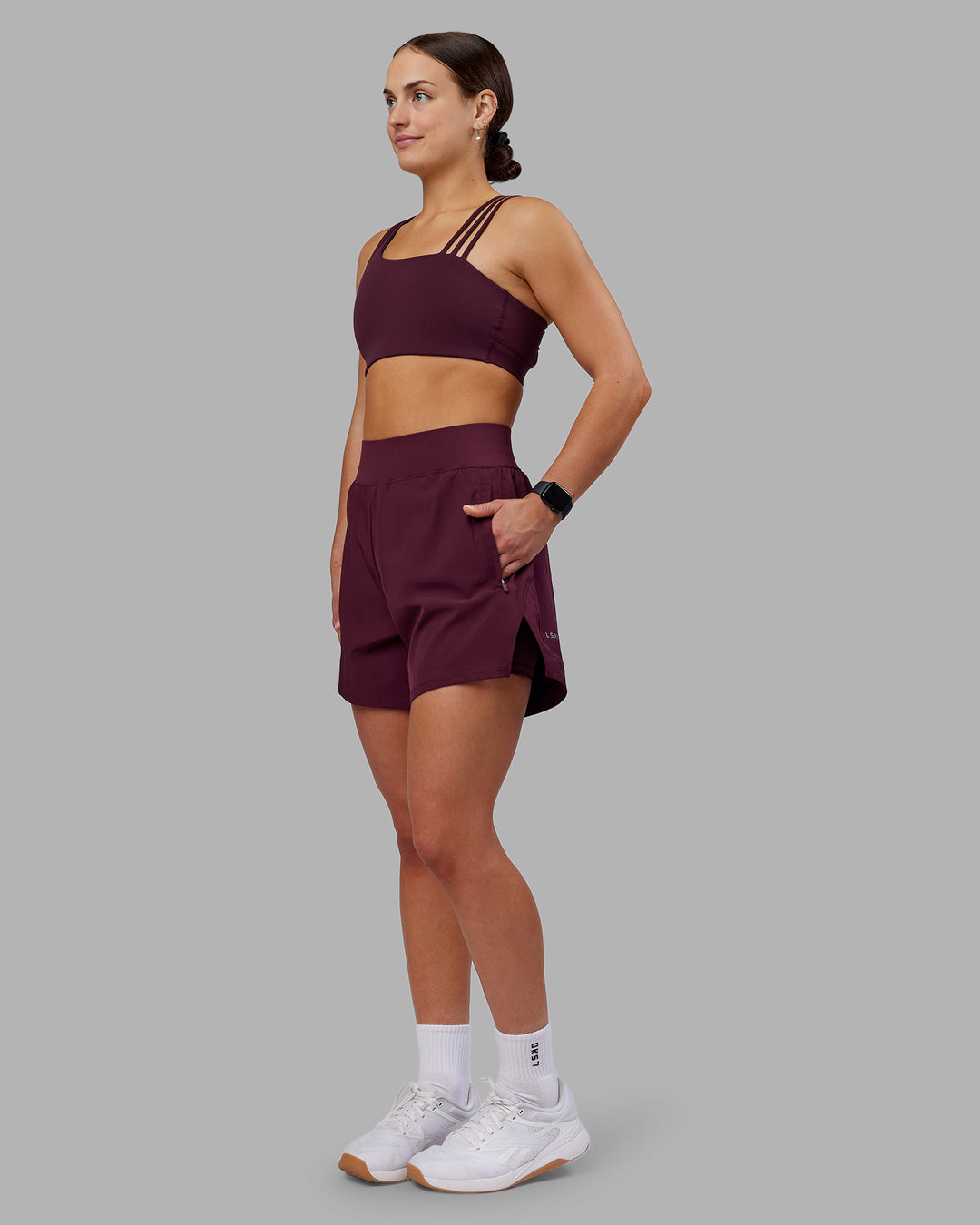 Woman wearing Challenger 5&quot; Lined Performance Short - Cherry Lacquer | Model:Keisha | Size:S