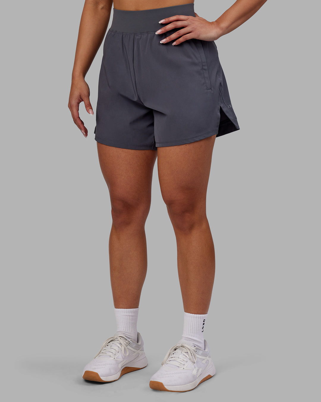 Woman wearing Challenger 5&quot; Lined Performance Short - Dark Storm | Model:Ayla | Size:S
