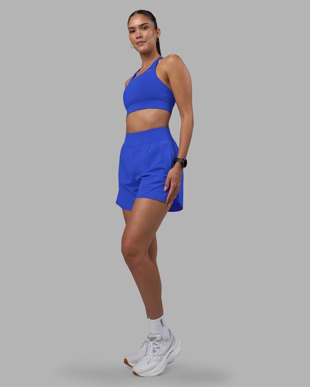 Woman wearing Challenger 5&quot; Lined Performance Short - Power Cobalt | Model:Rhiley | Size:S