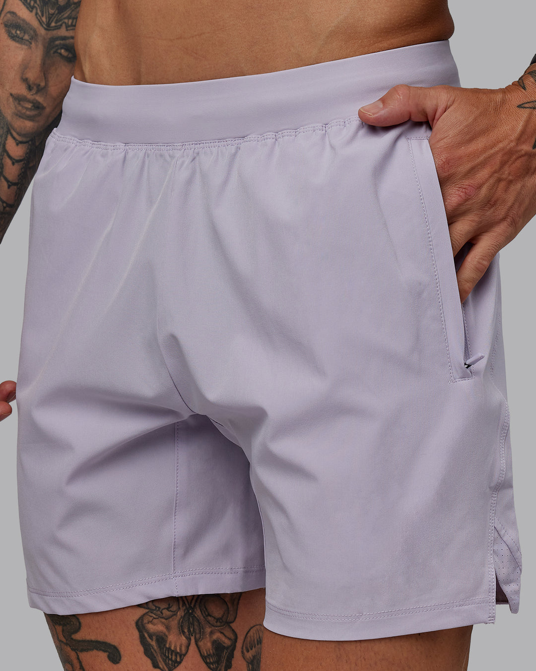 Man wearing Challenger 6&quot; Performance Short in Galactic Lilac | Size:S