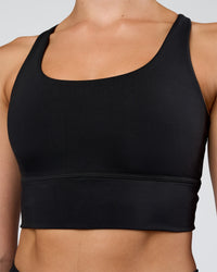 Woman wearing Circuit Longline Sports Bra - Black | Model:Evie | Size:S | Thumbnail Index: 3
