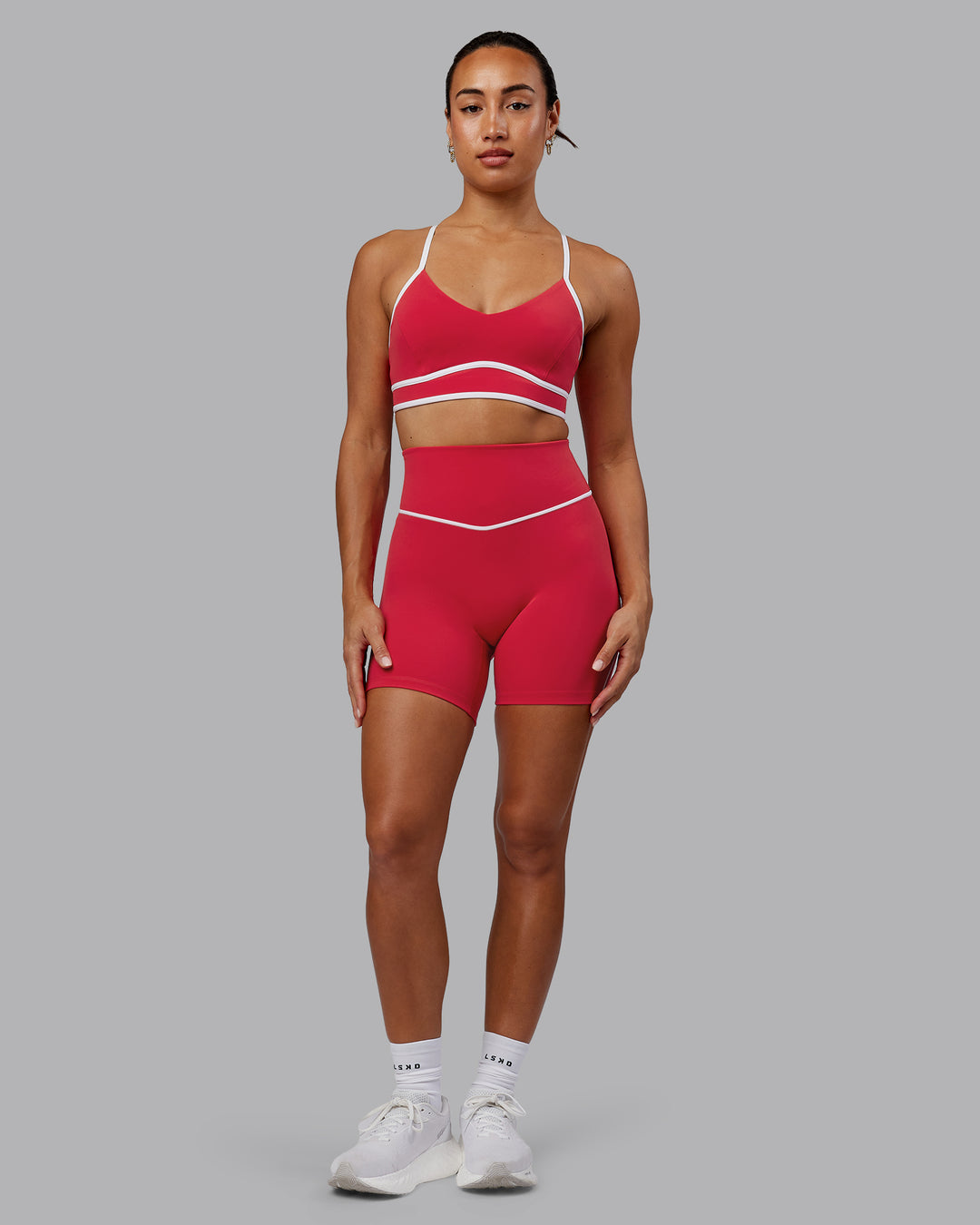 Woman wearing Contrast Ultra High-Rise 6&quot; Short - Scarlet-White