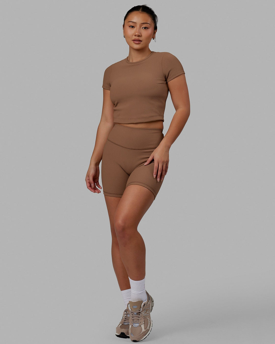 Woman wearing Creator Ribbed Tee - Doe