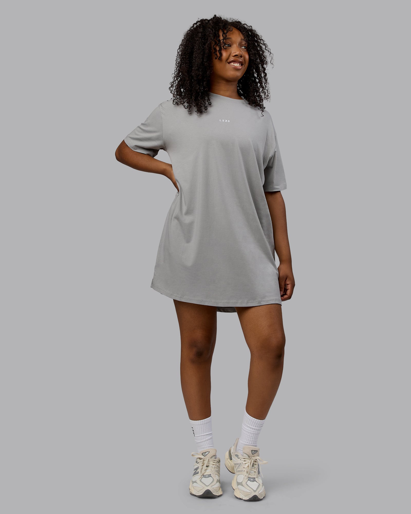 Woman wearing Daily FLXCotton Oversized Dress - Circular Grey