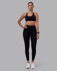 Woman wearing Effortless Drawstring Ultra High-Rise Full Length Legging Pockets - Black | Model:Rhiley | Size:S