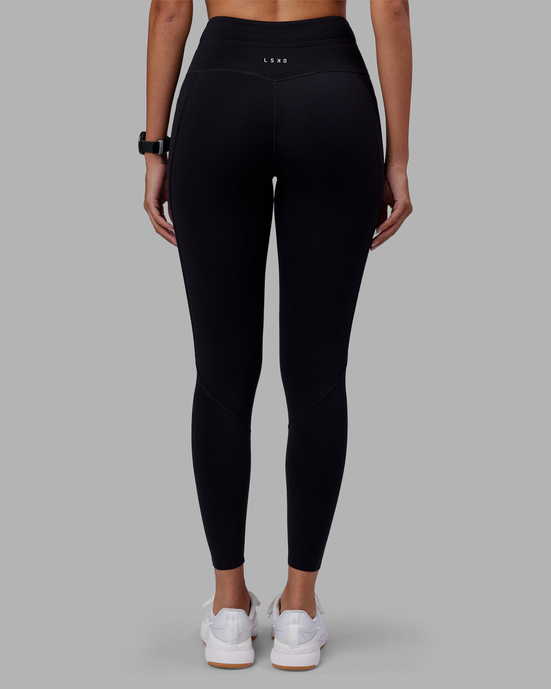 Woman wearing Effortless Drawstring Ultra High-Rise Full Length Legging Pockets - Black | Model:Rhiley | Size:S