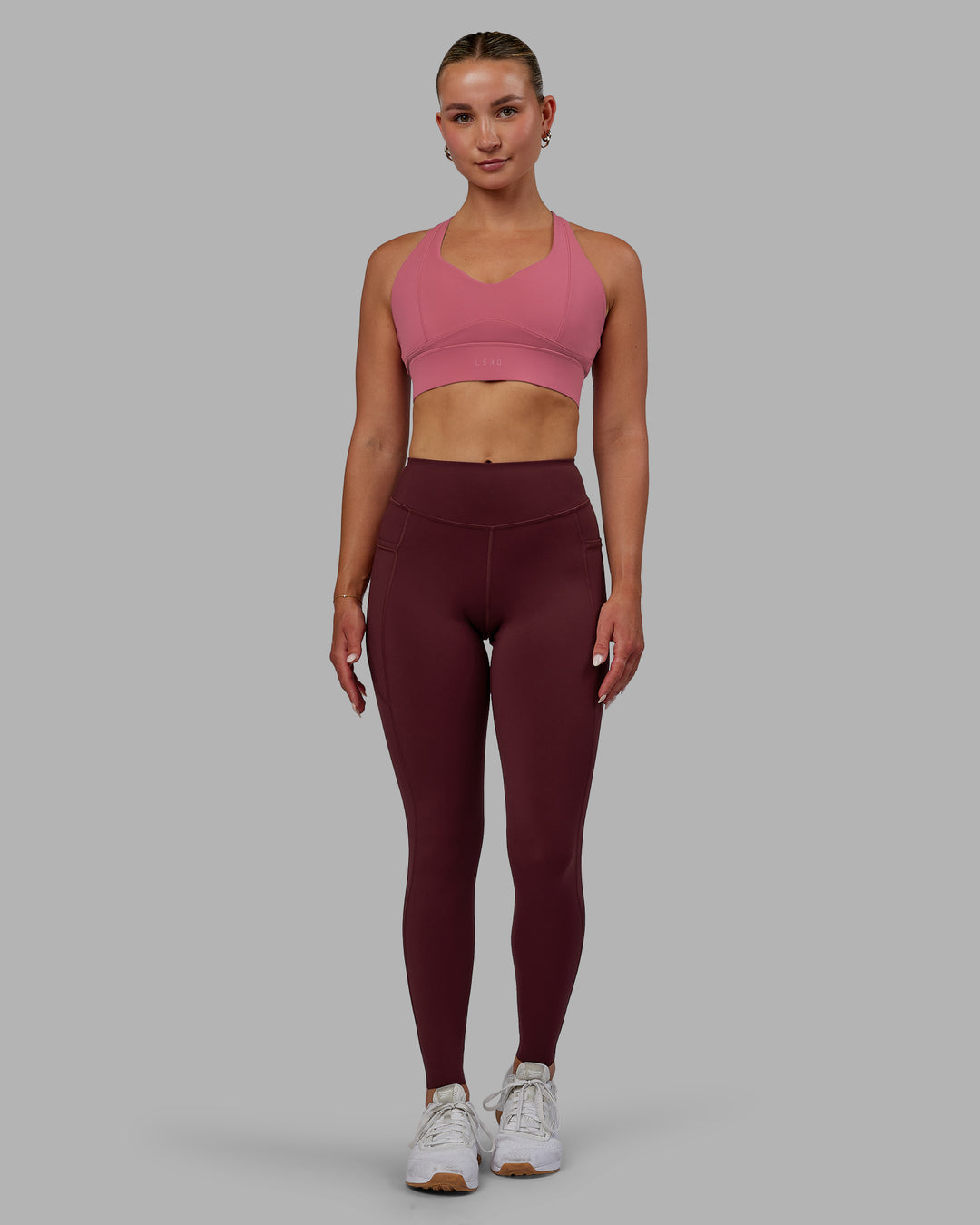 Woman wearing Elite High-Rise Full Length Legging Pockets - Dark Cherry