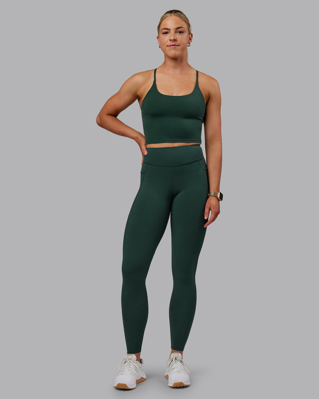 Woman wearing Elite High-Rise Full Length Legging Pockets - Vital Green