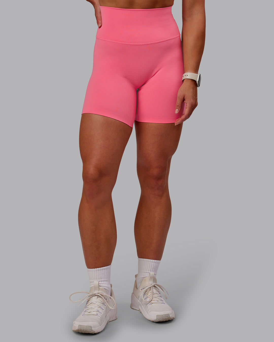 Woman wearing Elixir Ultra High-Rise 6" Short - Pink Lemonade | Size:S