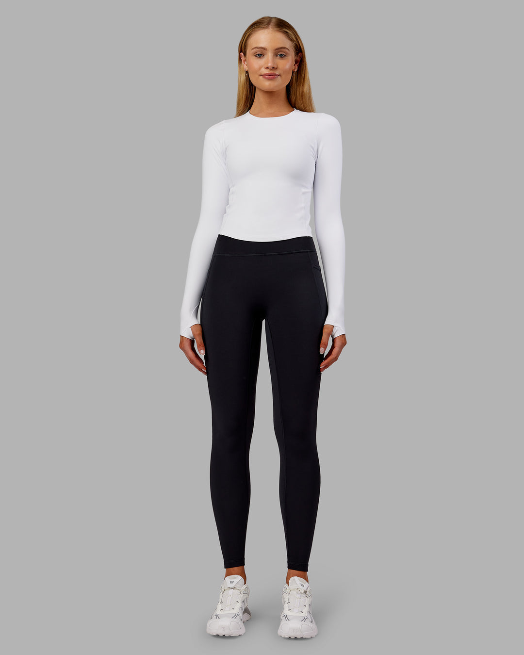 Woman wearing Embrace Thermal Long Sleeve Tee - White | Model:Ella | Size:S