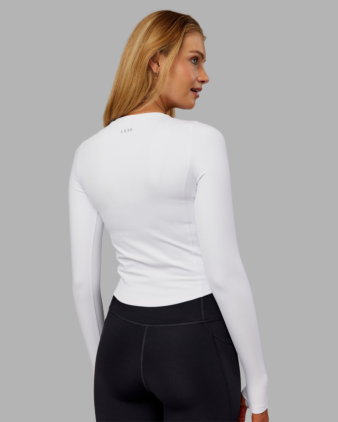 Woman wearing Embrace Thermal Long Sleeve Tee - White | Model:Ella | Size:S