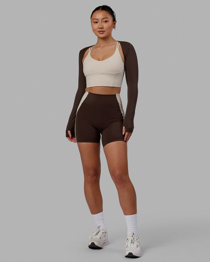 Woman wearing Energy LS Bolero - Dark Chocolate