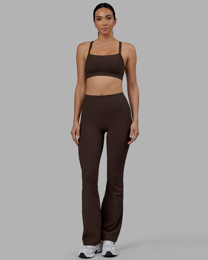 Woman wearing Everyday Ribbed Flare Tight - Dark Chocolate