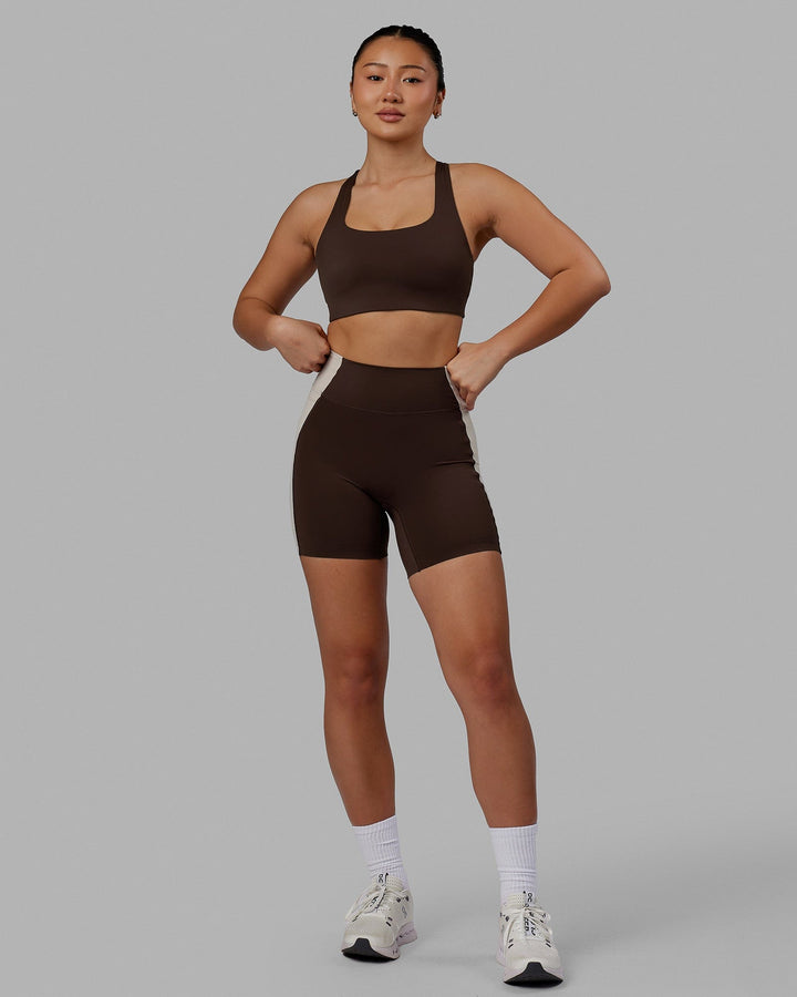 Woman wearing Evolve Bra - Dark Chocolate
