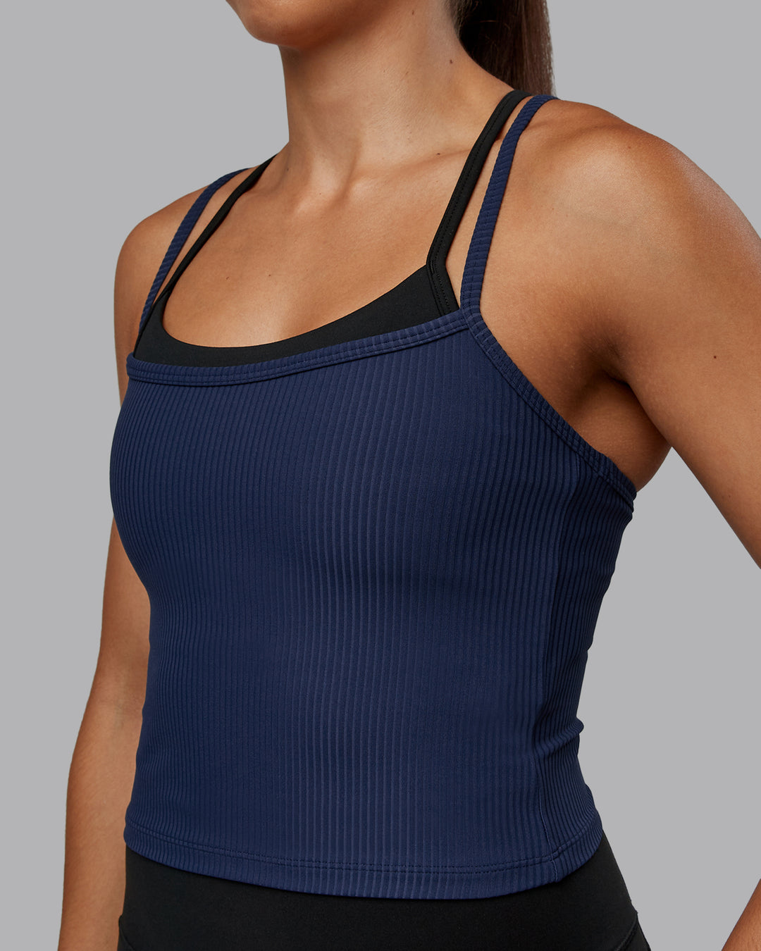 Woman wearing Flame Ribbed Tank in Future Navy | Size:S | Model:Tylah