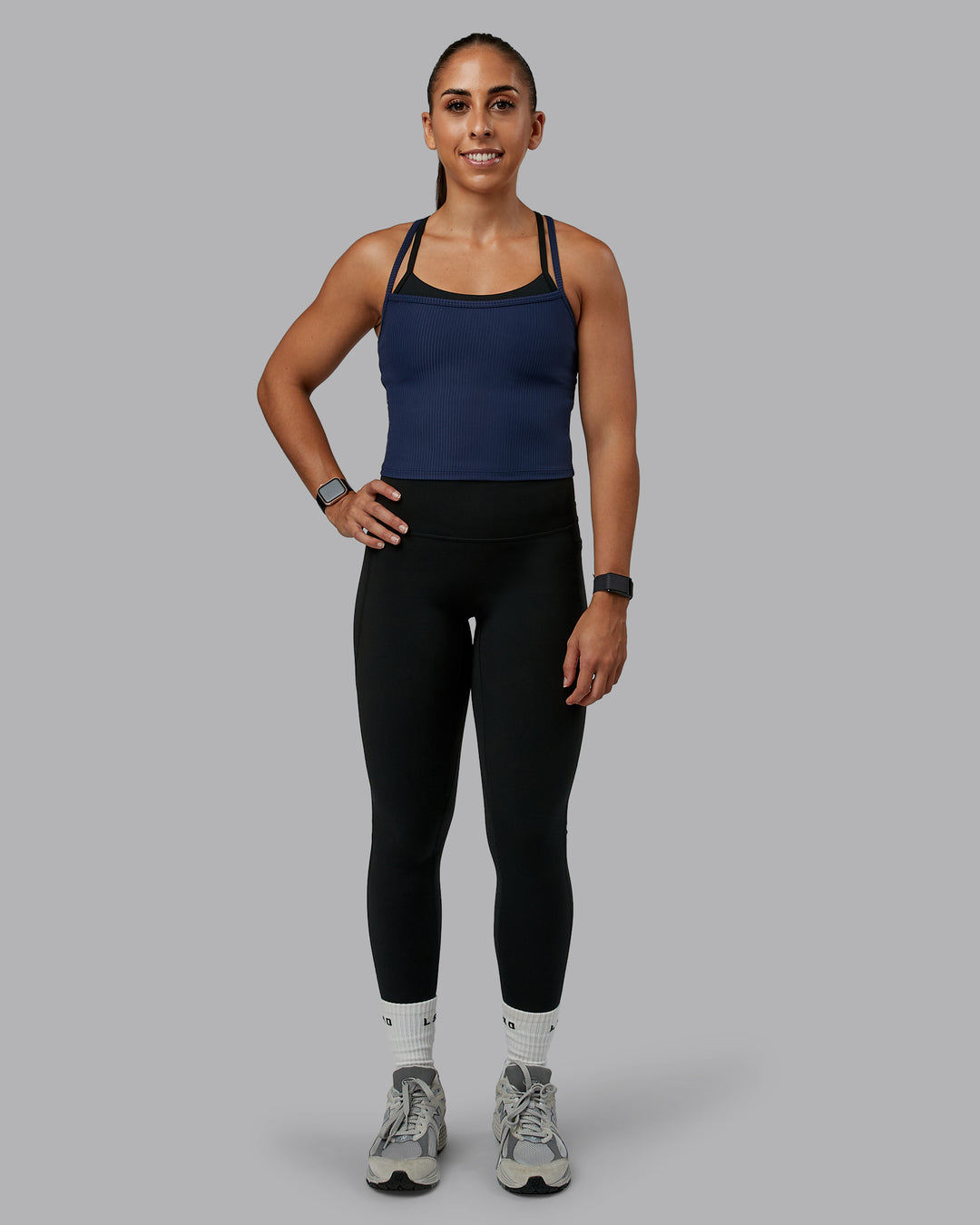 Woman wearing Flame Ribbed Tank in Future Navy | Size:S | Model:Tylah