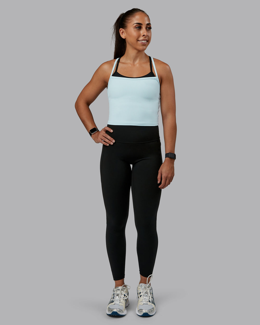Woman wearing Flame Ribbed Tank in Skyride | Model:Tylah | Size:S