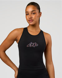 Woman wearing Flow Graphic Performance Tank 2.0 - Black-Radiate | Model:Rosie | Size:S | Thumbnail Index: 4
