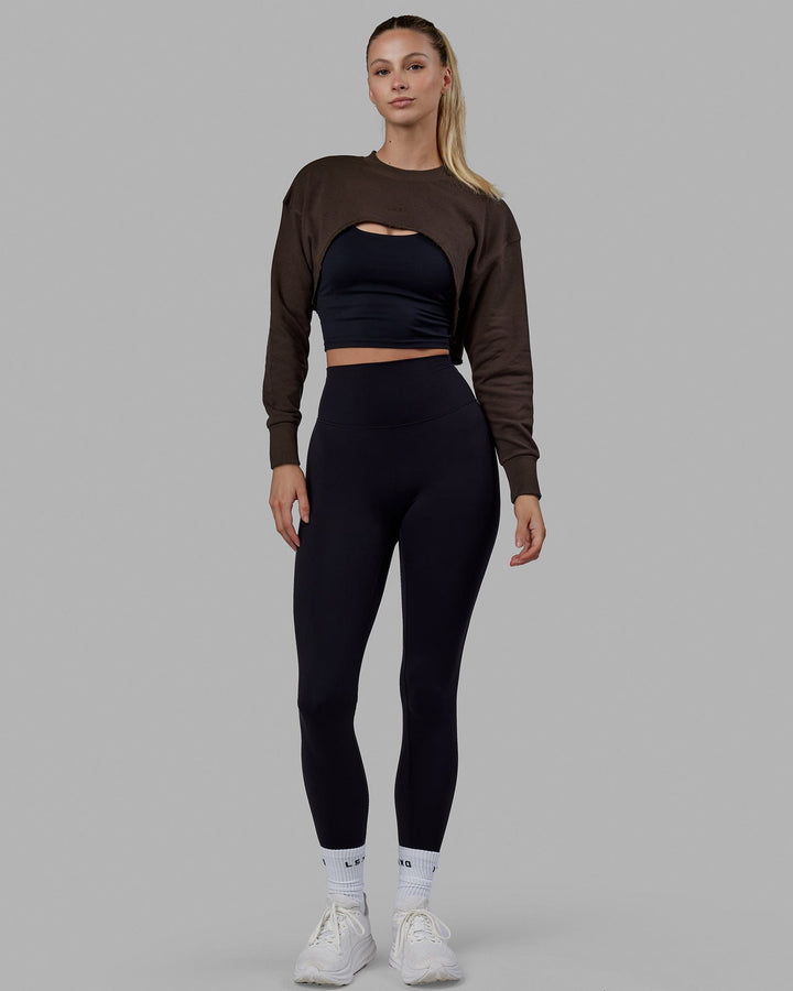 Woman wearing Force Cropped Sweater - Chocolate