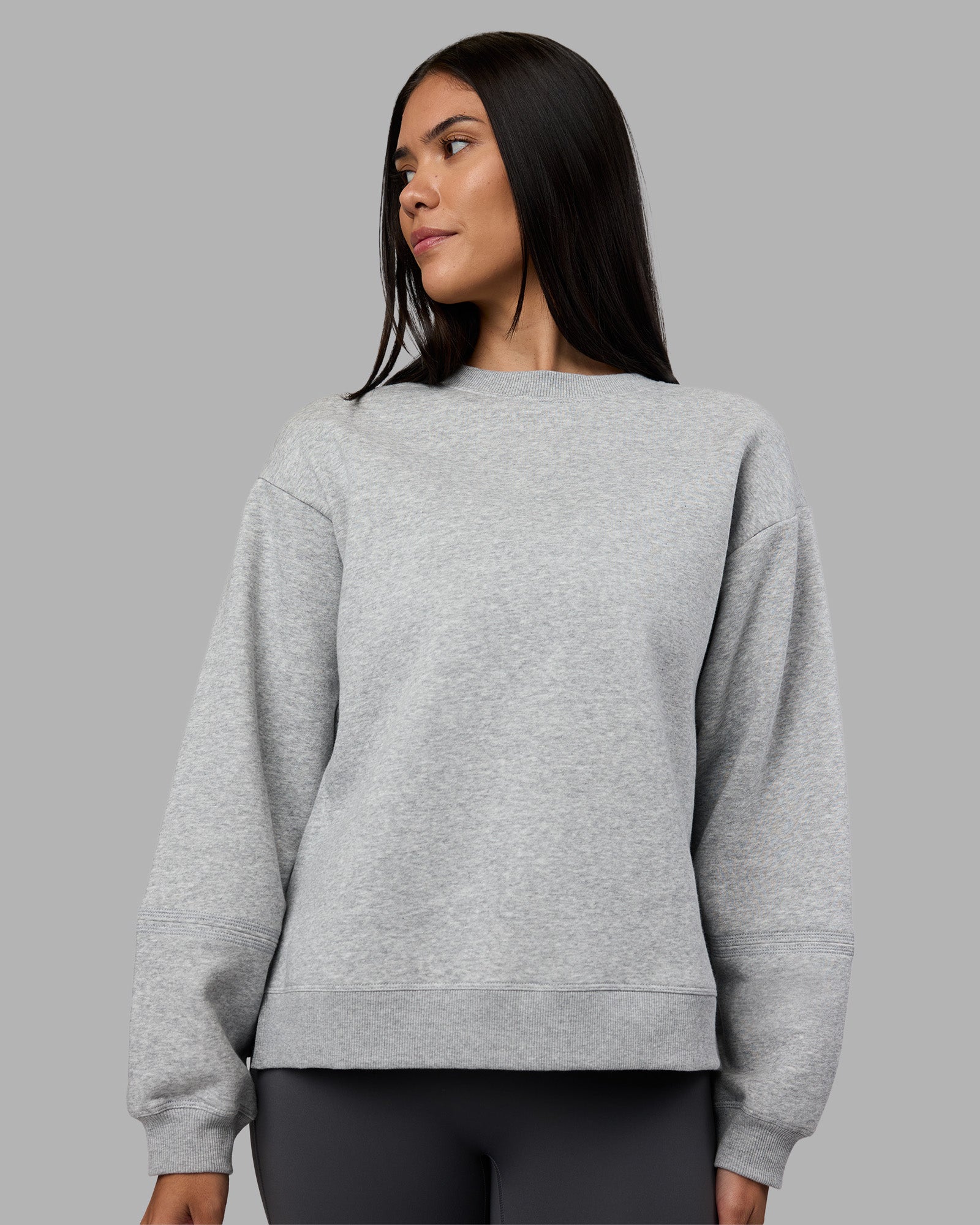 Full Form Fleece Sweater with Side Slits - Marl Grey | LSKD