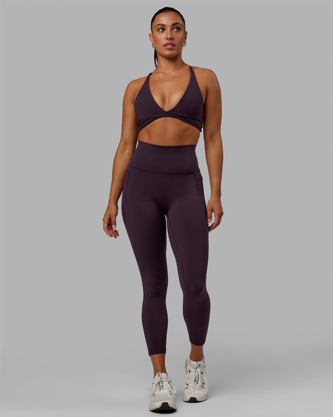 Woman wearing Fusion 7/8 Length Tights - Midnight Plum