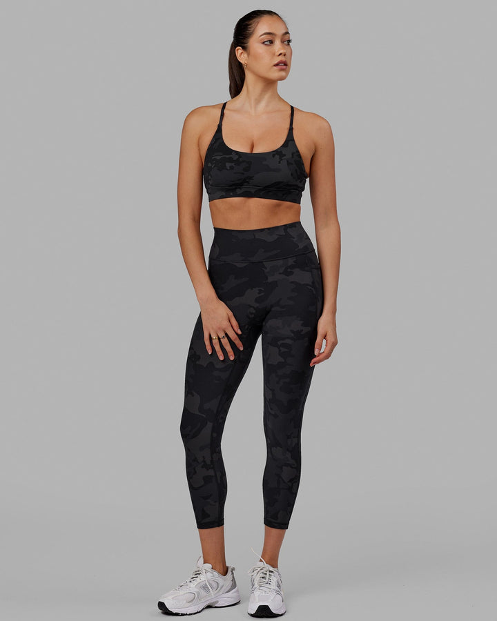 Woman wearing Fusion 7/8 Length Tight - Black-Camo