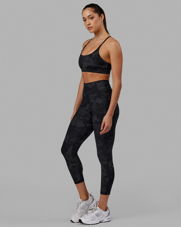 Woman wearing Fusion 7/8 Length Tight - Black-Camo