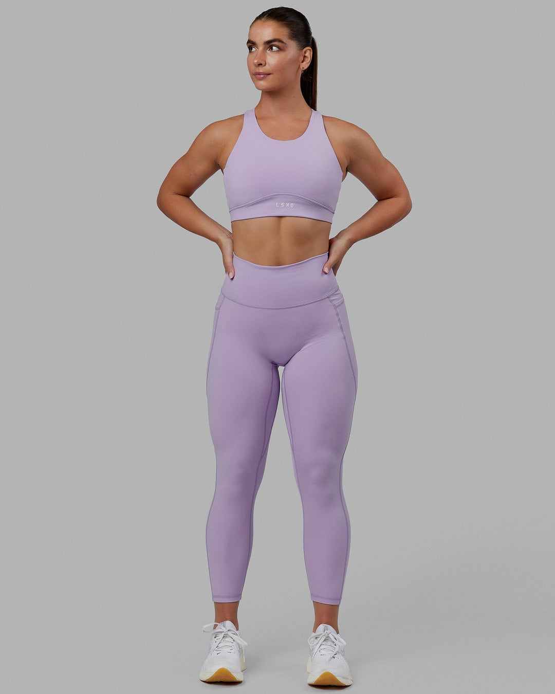 Woman wearing Fusion 7/8 Length Tights - Pale Lilac