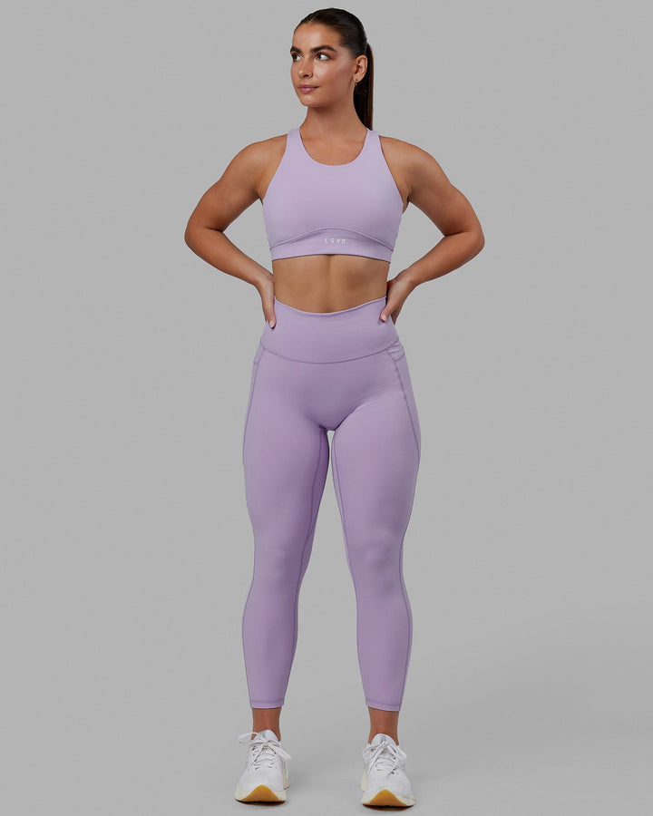 Woman wearing Fusion 7/8 Length Tights - Pale Lilac
