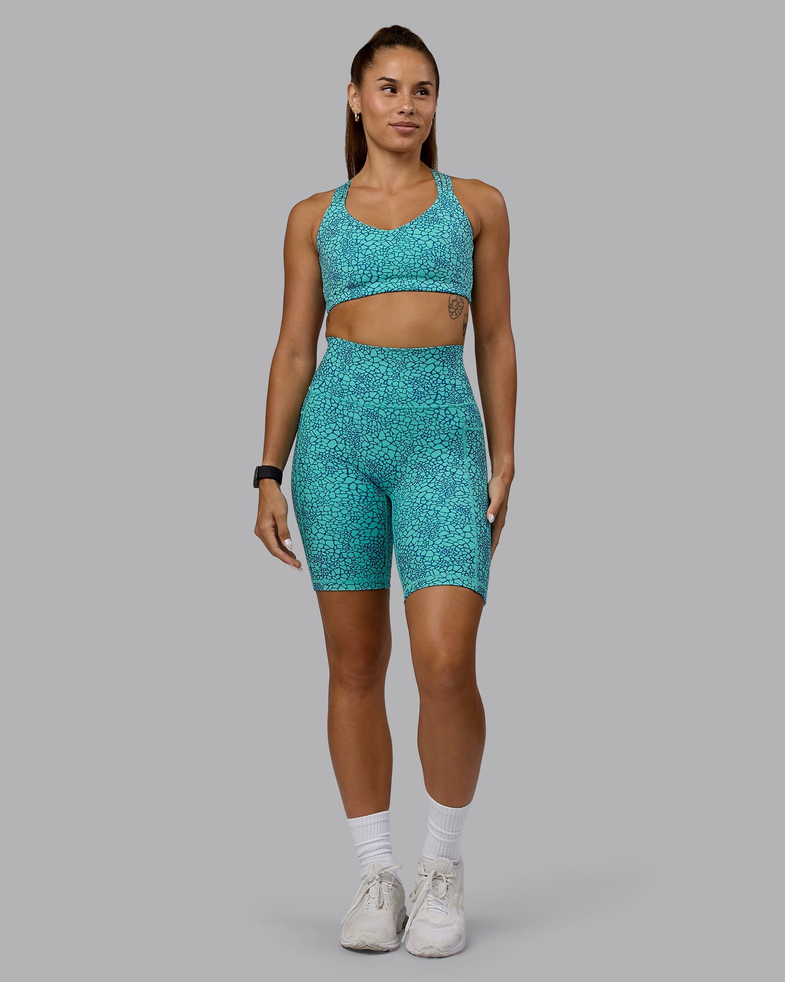 Fusion Bike Shorts with Pockets - Aquatic Awe Vitality Print