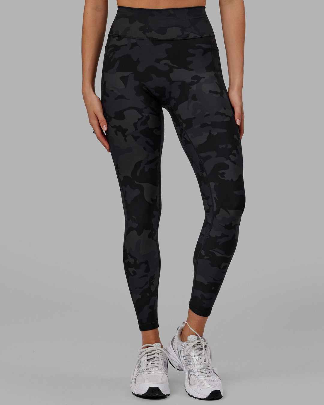 Woman wearing Fusion Full Length Tight - Black-Camo