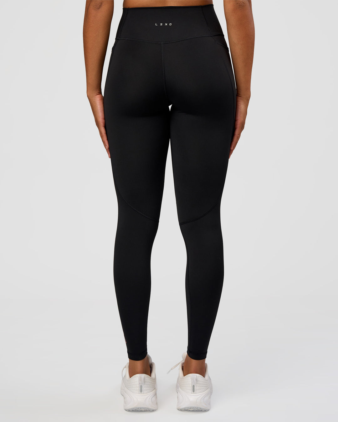 Woman wearing Fusion Graphic Ultra High-Rise Full Length Legging Pockets - Black-Radiate | Model:Rosie | Size:S - view 7
