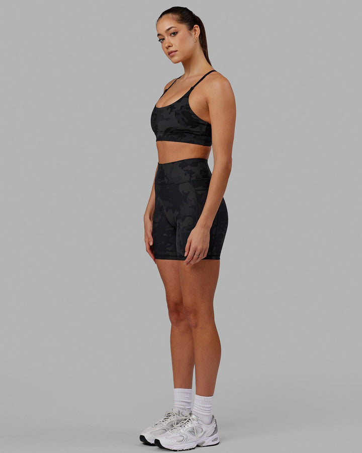 Woman wearing Fusion Mid Short Tight - Black-Camo