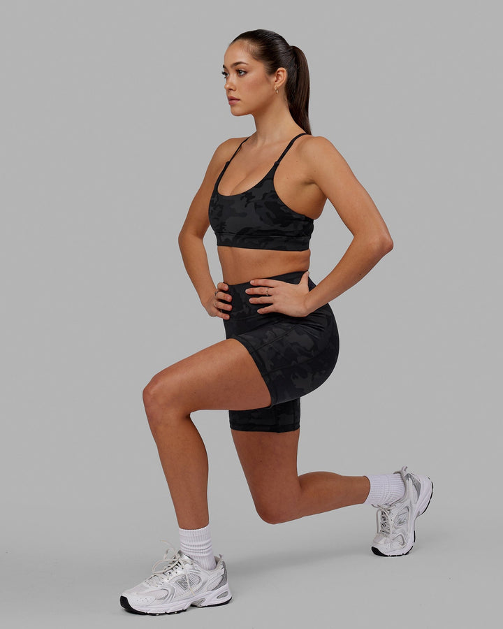 Woman wearing Fusion Mid Short Tight - Black-Camo