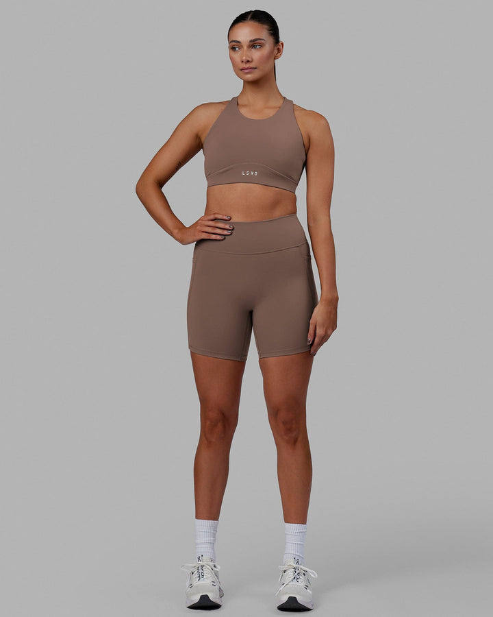 Woman wearing Fusion Mid Short Tight - Deep Taupe