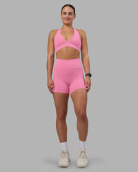 Woman wearing Fusion Ultra High-Rise 4" Short - Candy Pink | Model:Keisha | Size:S