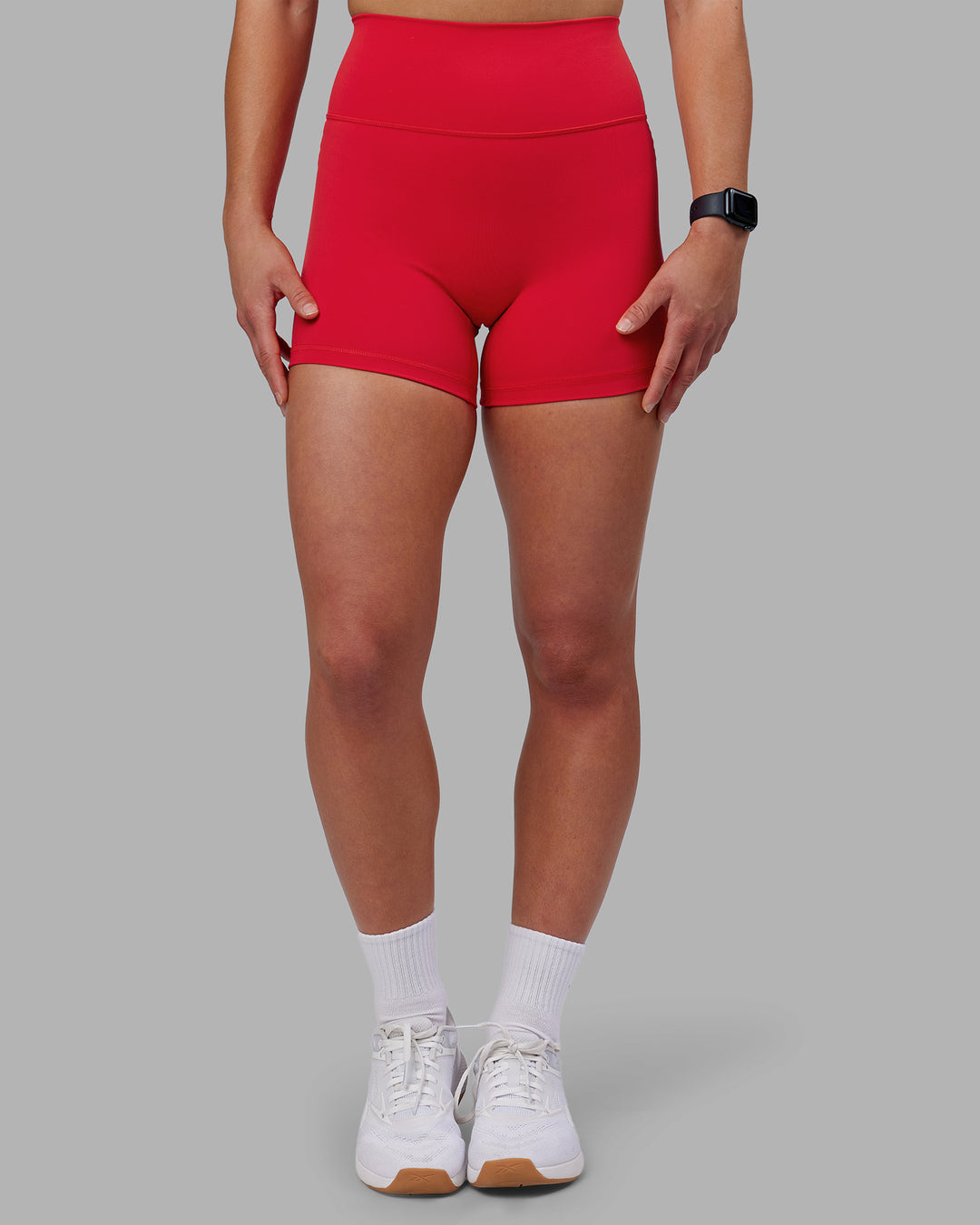 Woman wearing Fusion Ultra High-Rise 4&quot; Short - Scarlet | Model:Keisha | Size:S