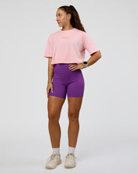 Woman wearing Fusion Ultra High-Rise 6" Short Pockets - Fresh Purple | Model:Summer | Size:S
