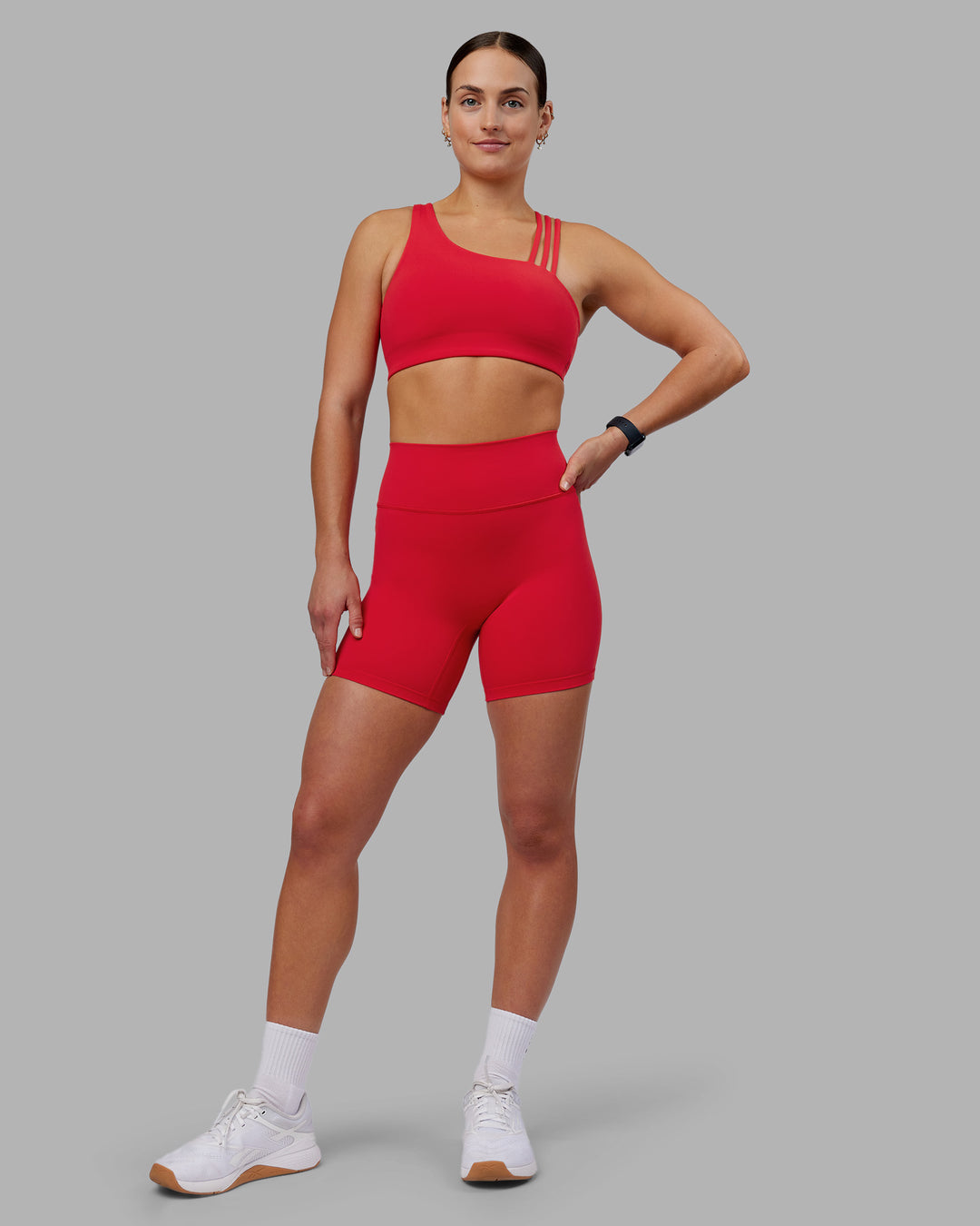 Woman wearing Fusion Ultra High-Rise 6&quot; Short - Scarlet | Model:Keisha | Size:S