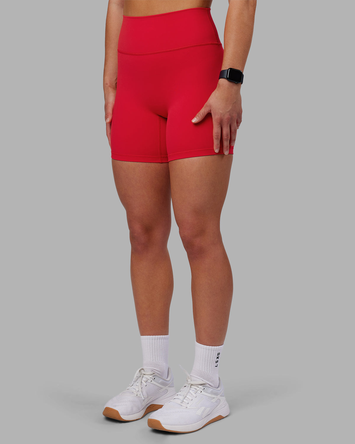 Woman wearing Fusion Ultra High-Rise 6" Short - Scarlet | Model:Keisha | Size:S