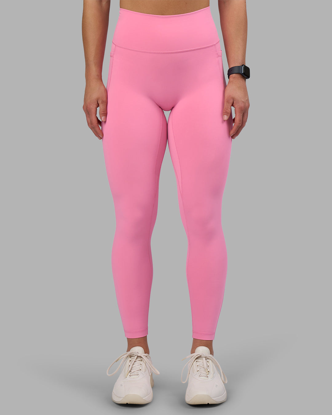 Woman wearing Fusion Ultra High-Rise Full Length Legging Pockets - Candy Pink | Model:Keisha | Size:S