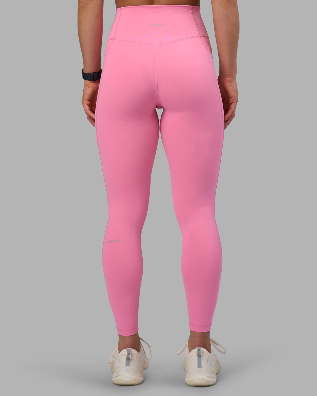 Woman wearing Fusion Ultra High-Rise Full Length Legging Pockets - Candy Pink | Model:Keisha | Size:S