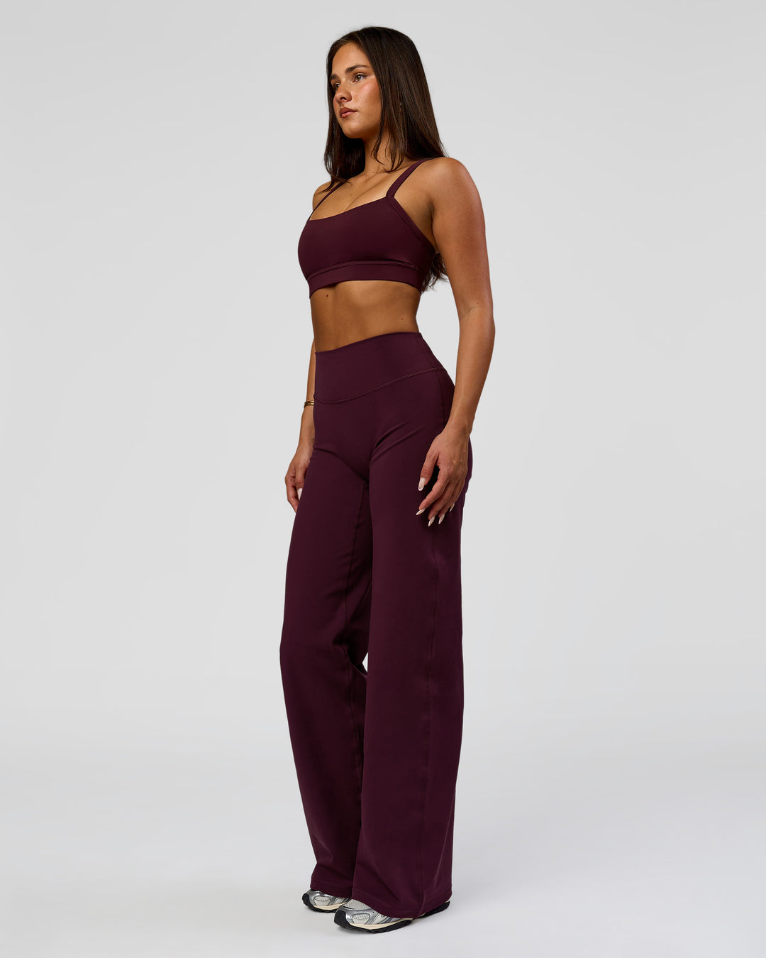Woman wearing Fusion V-Contour High-Rise Pant - Cherry Lacquer | Model:Bianca | Size:S